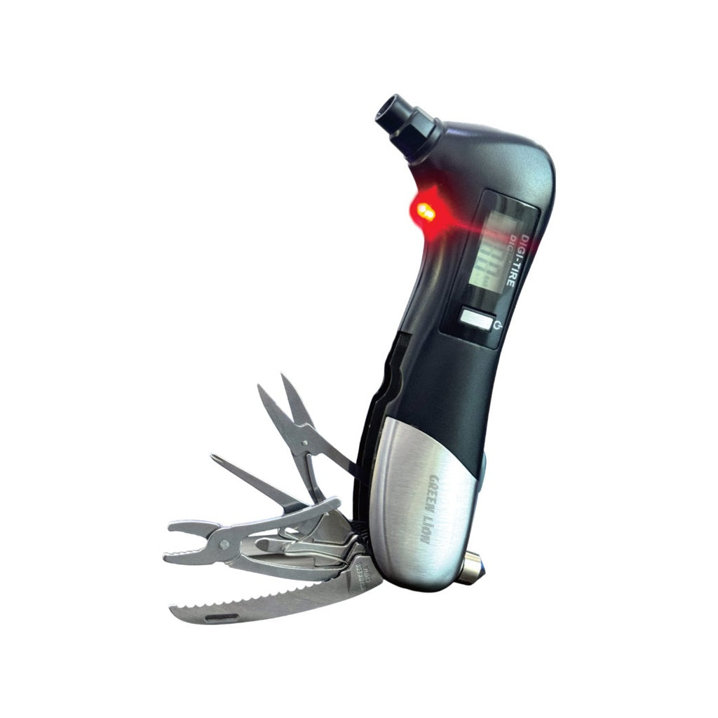Green Lion Digital Tire Pressure Gauge 9-in-1 Rescue Tool - LED Flashlight