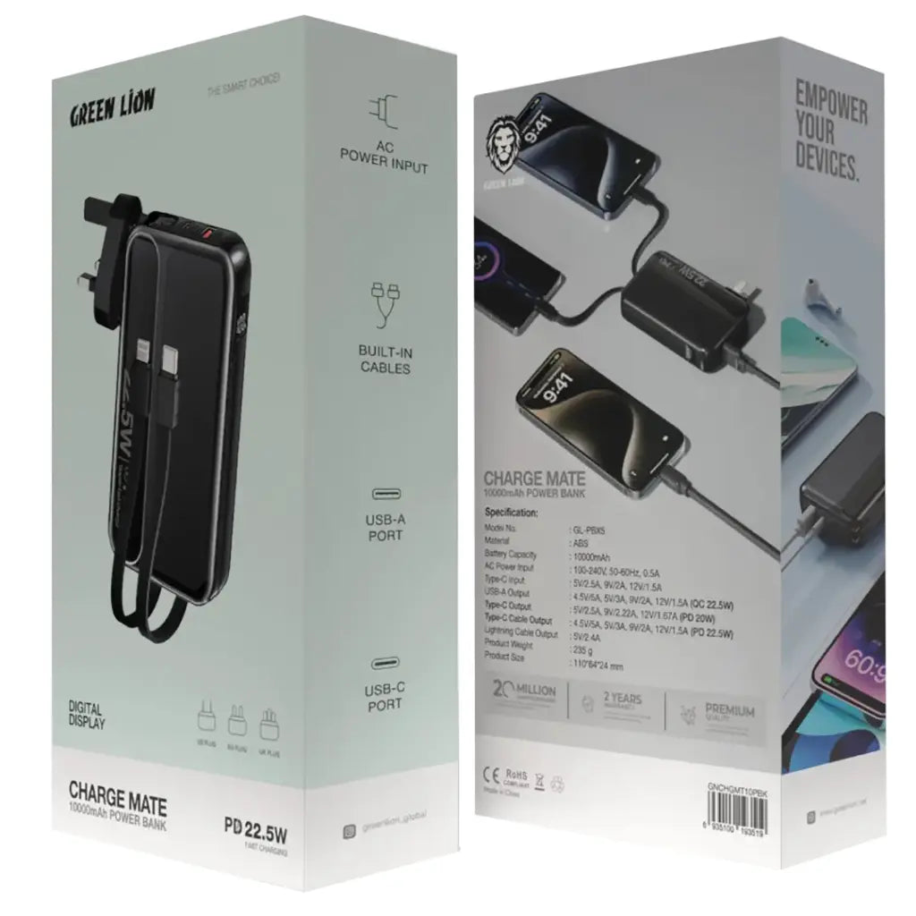 Green Lion Charge Mate 10000mAh power bank with PD 22.5W fast charging