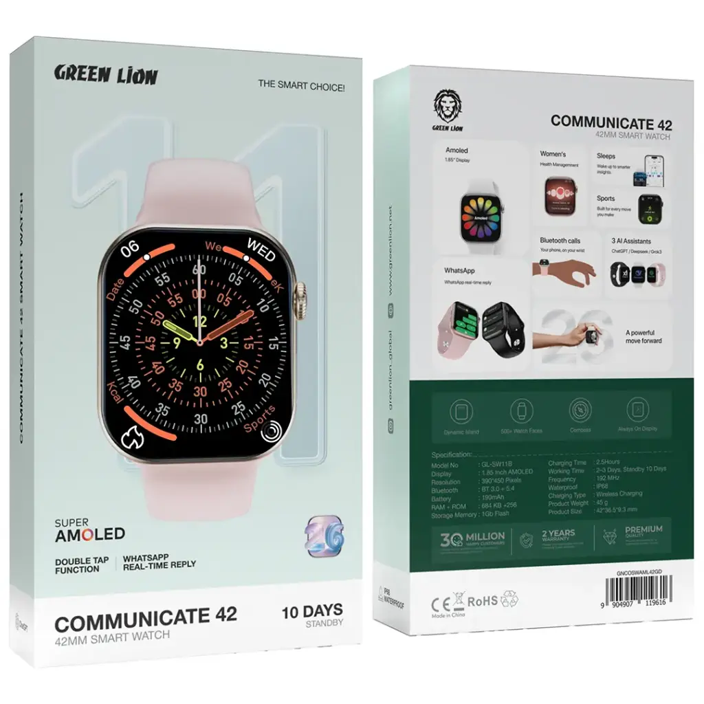 Green Lion Communicate 42 Smart Watch – WhatsApp | Amoled screen