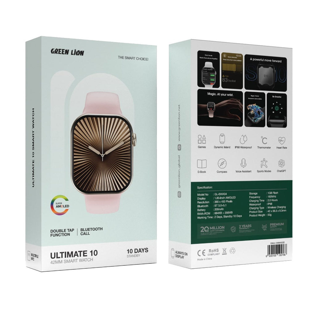 Green Lion Ultimate 10 Smart Watch | 42MM AMOLED | ChatGPT | IP68 Waterproof