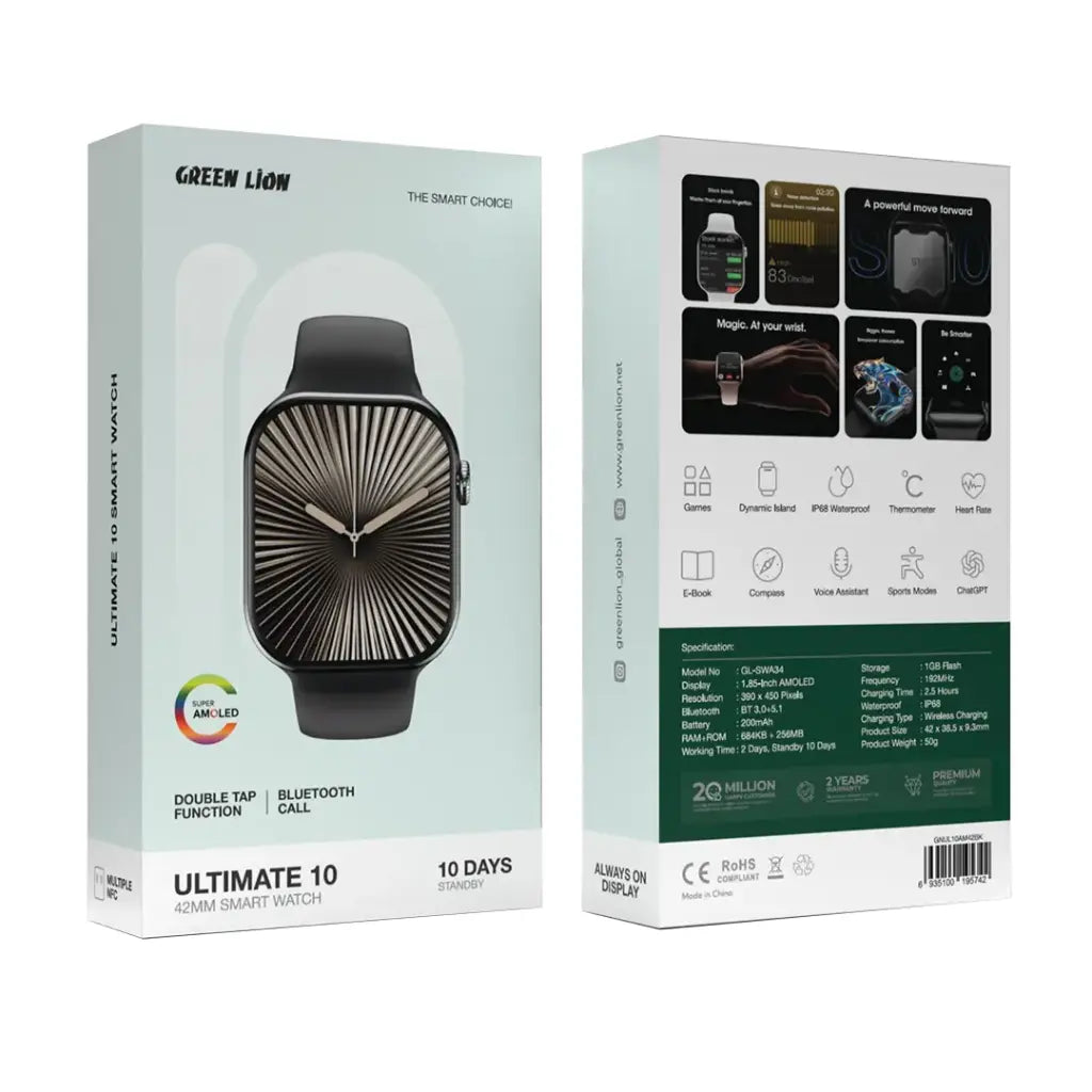 Green Lion Ultimate 10 Smart Watch | 42MM AMOLED | ChatGPT | IP68 Waterproof