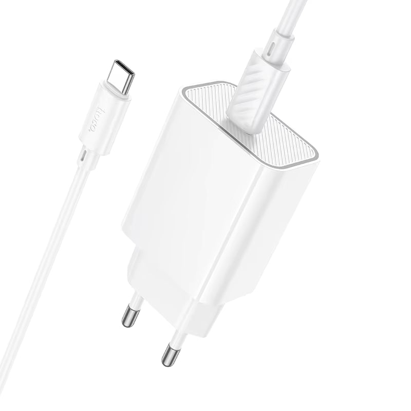 HOCO C143A Benefit Single-Port PD20W Charger Set with USB-C to USB-C cable (EU plug).
