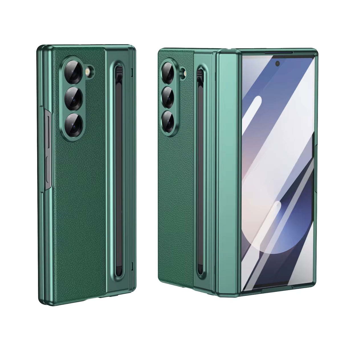 Galaxy Z Fold 8 PU leather case – raised electroplated camera ring detail