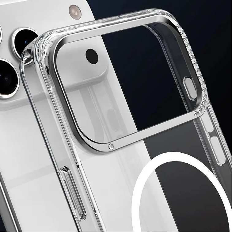 Diamond Lenses MagSafe Clear Case – Diamond-Encrusted Camera Frame Detail