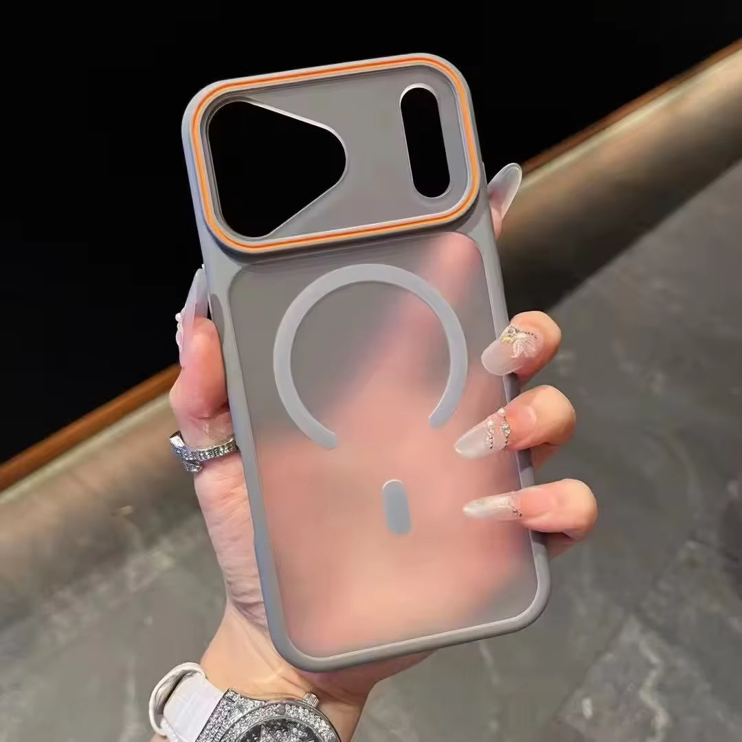 Transparent magnetic phone case with camera lens cover
