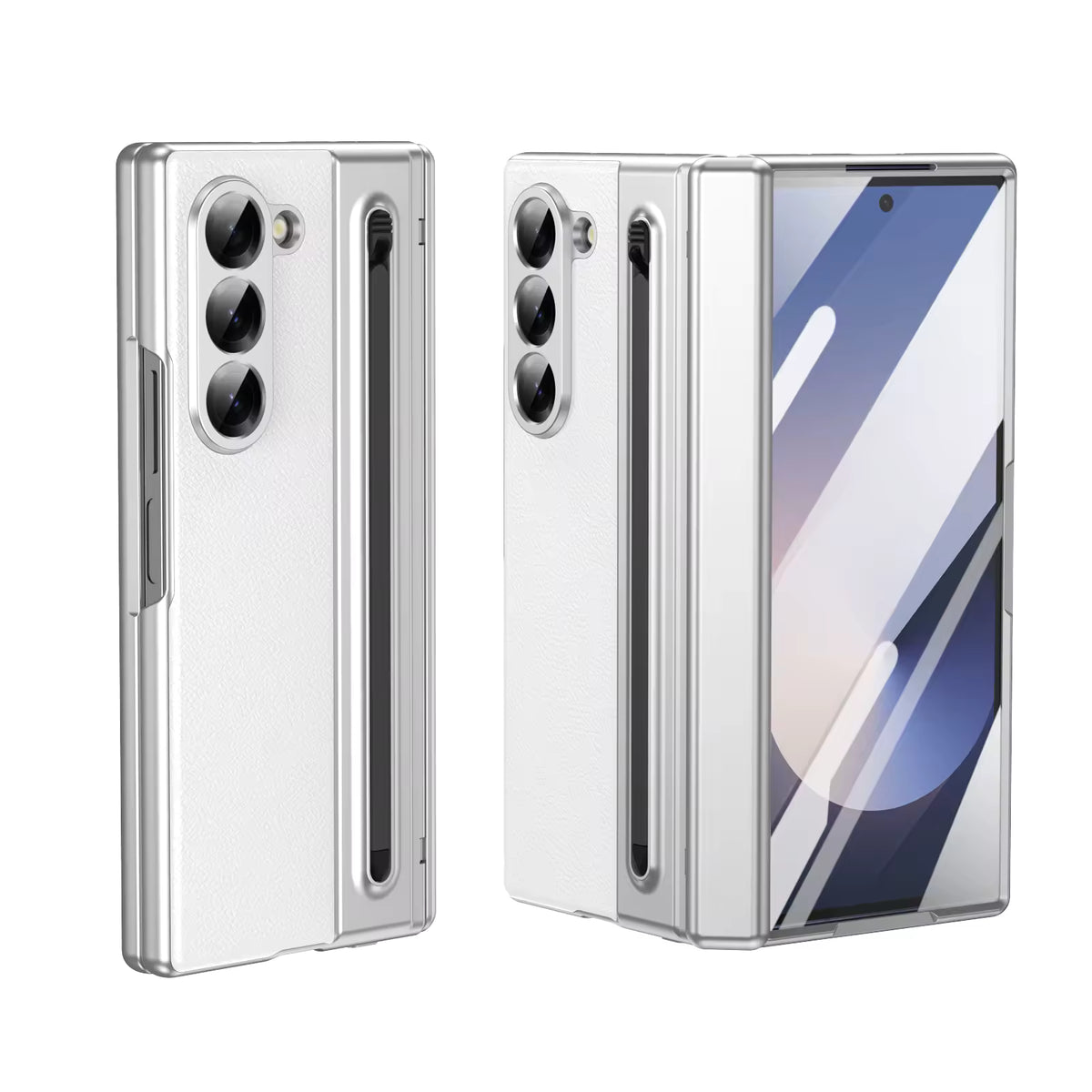 Electroplated PU leather case for Galaxy Z Fold 8 – folded and open views