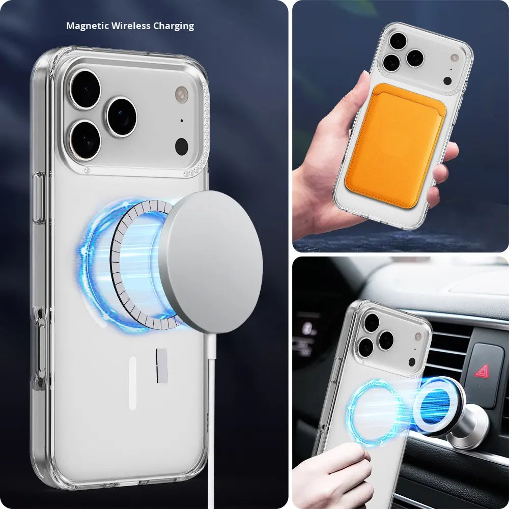 Diamond-Encrusted Camera Frame Clear Case – MagSafe Compatible iPhone