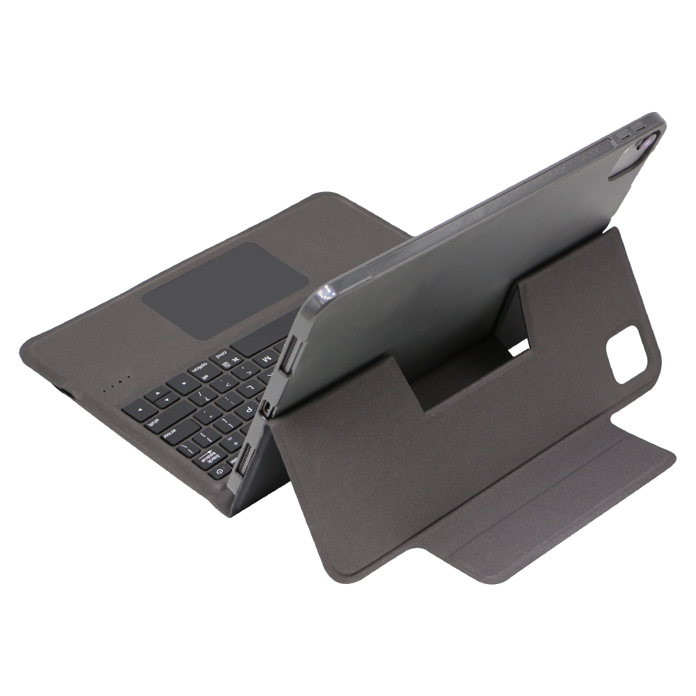 iPad folio keyboard case built-in pen holder slot holding Apple Pencil on side of case

