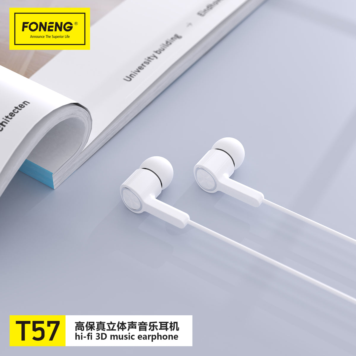 FONENG T57 3D Music Earphones White – PhoneHub Lebanon