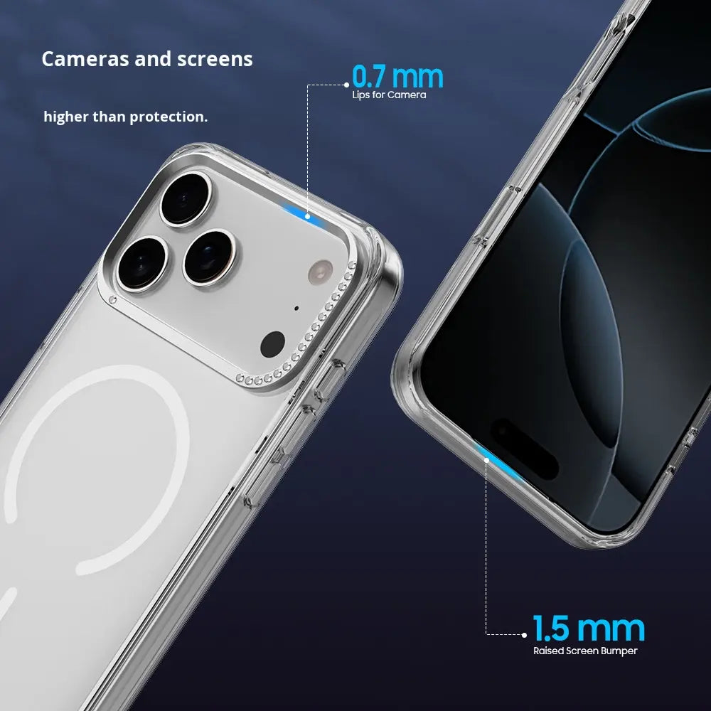 Diamond Lenses Clear Case – Transparent Back with Built-In Magnet Ring