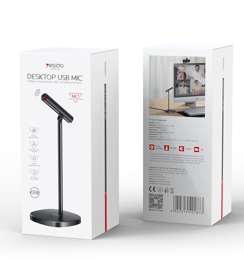 Yesido KR18 USB microphone - 3.5mm monitoring port and USB input