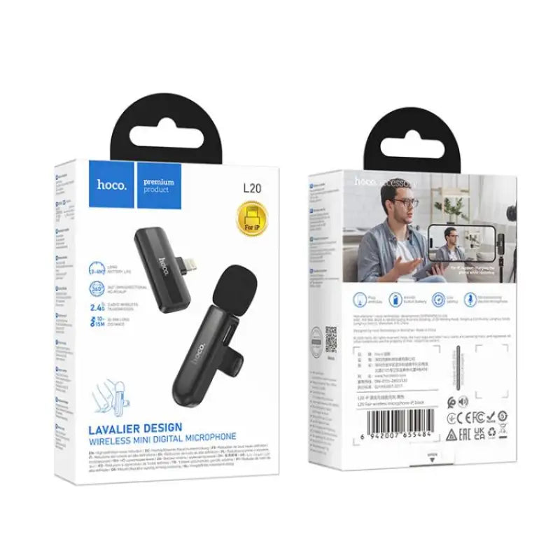 Hoco L20 Clip-On Lavalier Microphone – Crystal Clear Audio for iPhone Lightning