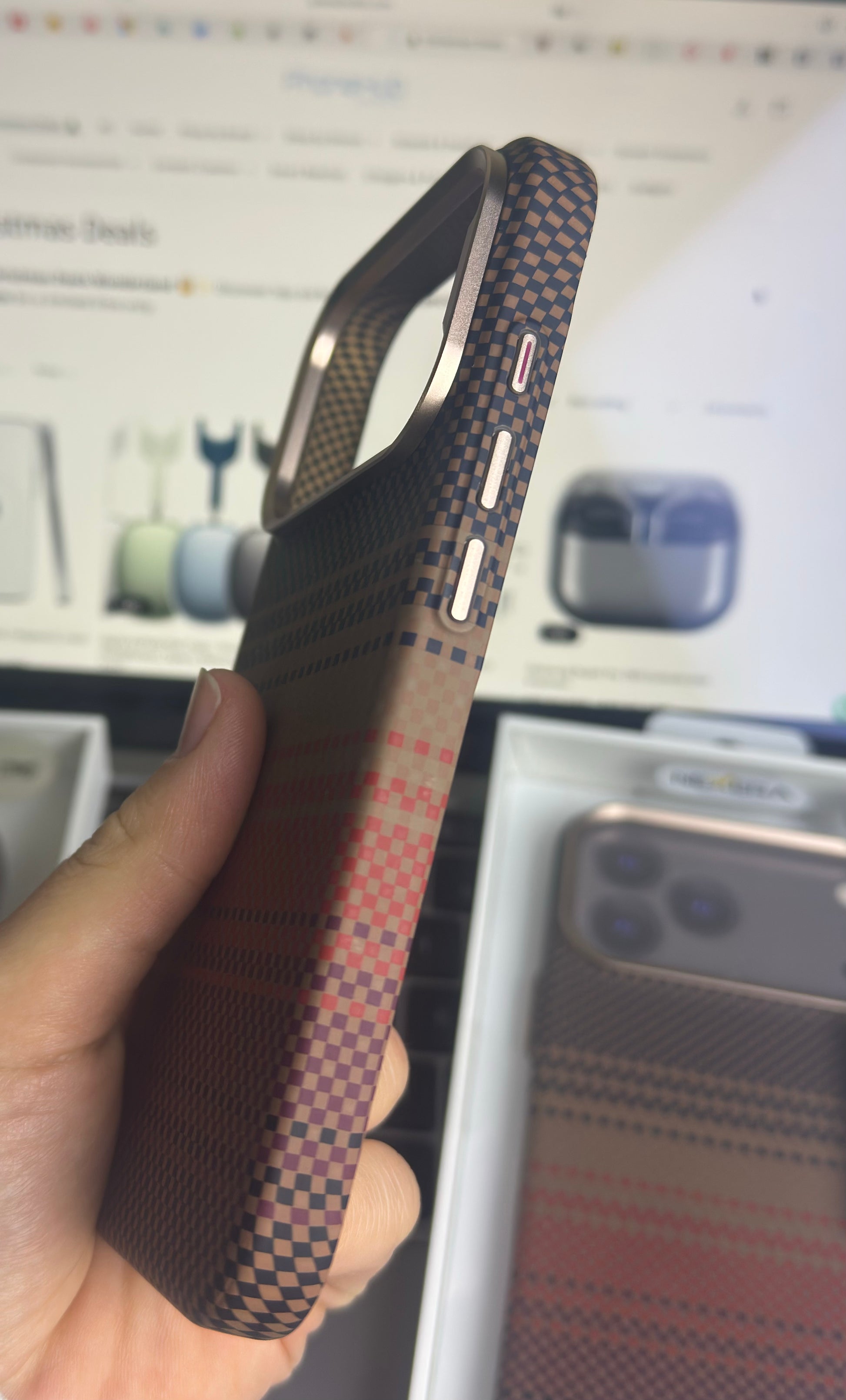 Brown carbon fiber iPhone 17 series case packaging box