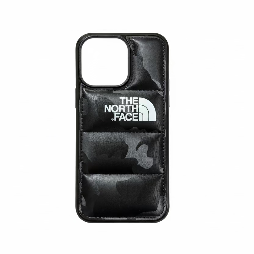 North Face puffer iPhone case quilted cushioned front view