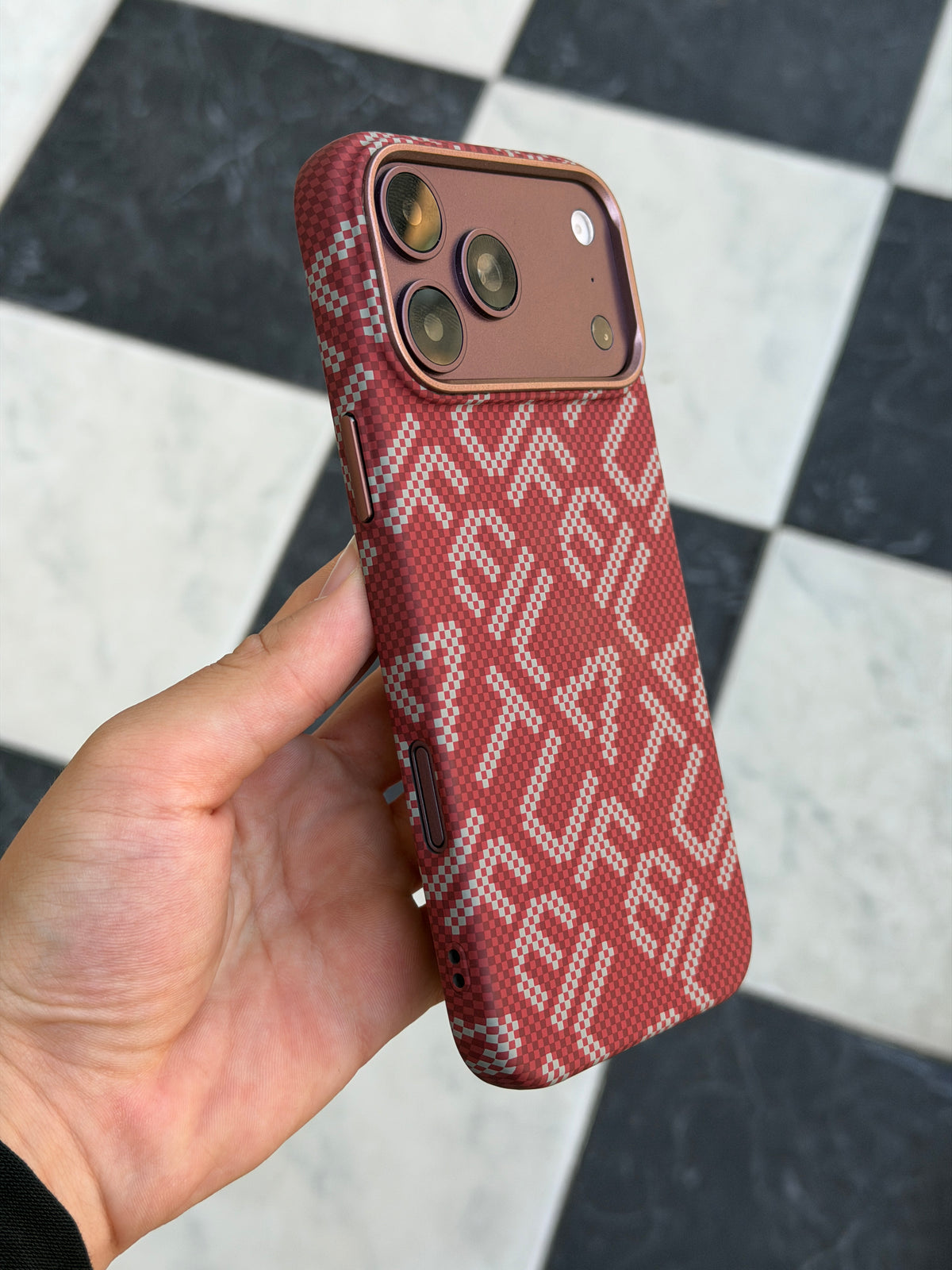 Carbon weave iPhone case red and navy colour options
