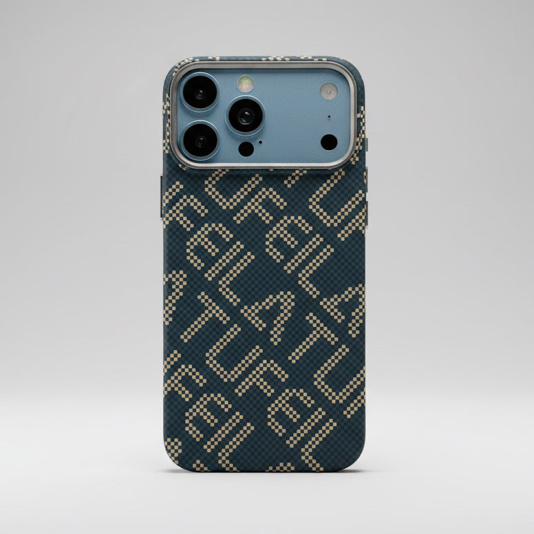 Carbon weave iPhone case navy - woven fibre back panel