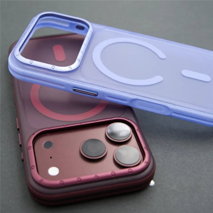 Frosted MagSafe case with raised camera frame for iPhone 17/18 Pro & Pro Max – Blue and Burgundy