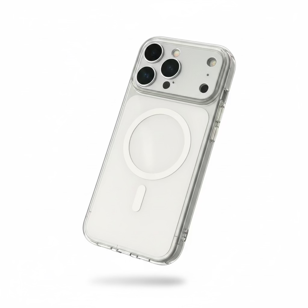Frosted White MagSafe Case iPhone 17 Pro – Clear Bumper and Magnet Ring