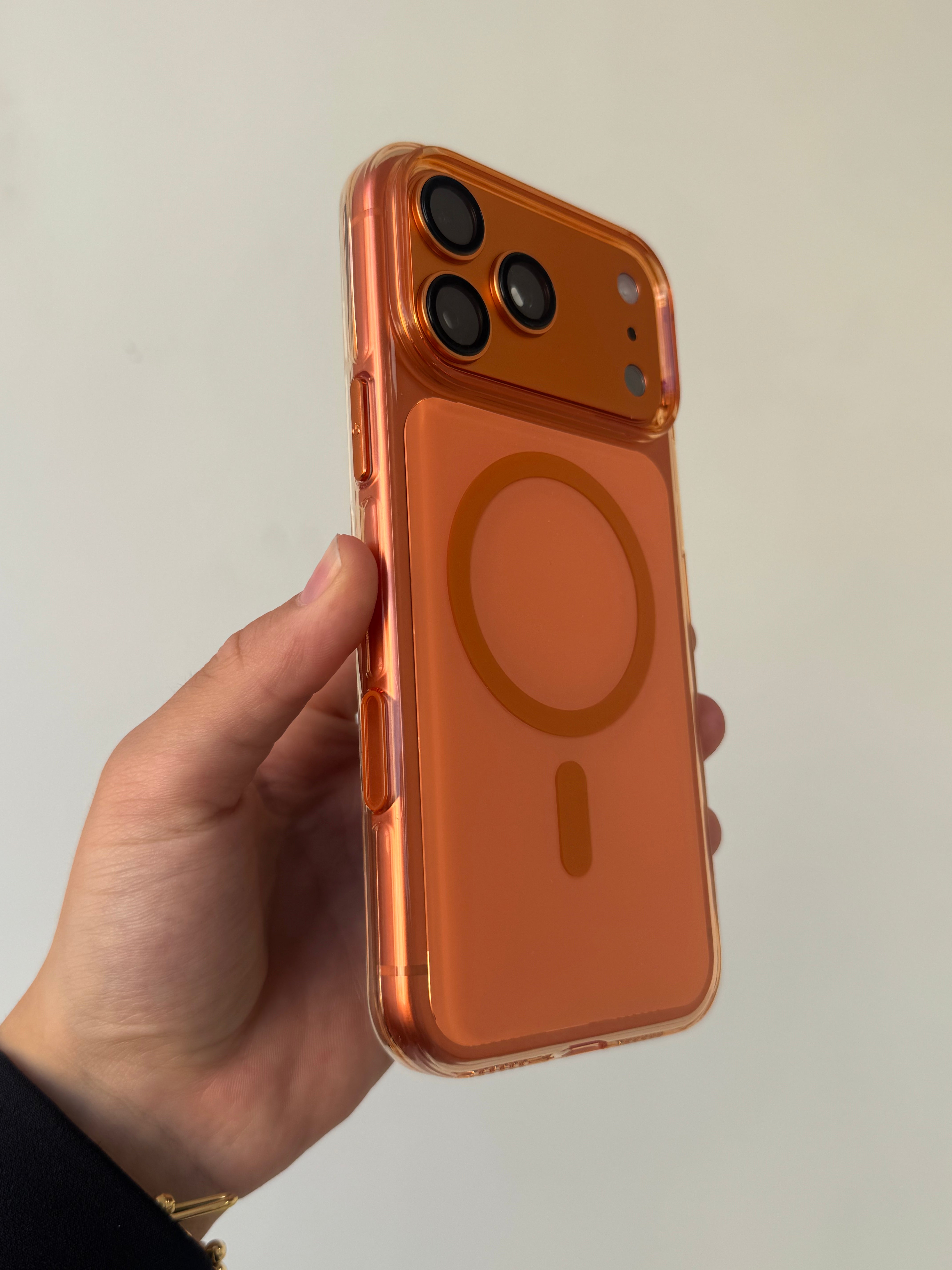 Orange Frosted MagSafe Case iPhone 17 Pro – Angled Back View