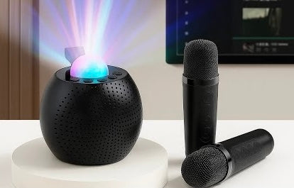 Mini Karaoke Speaker with Dual Wireless Mics & LED Light Show – Portable Party Audio System