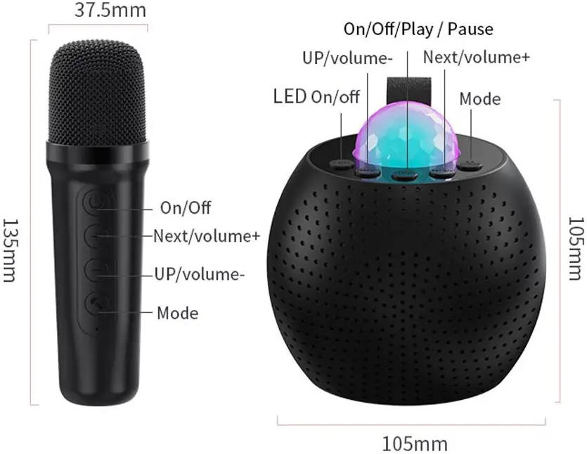 Mini Karaoke Speaker with Dual Wireless Mics & LED Light Show – Portable Party Audio System