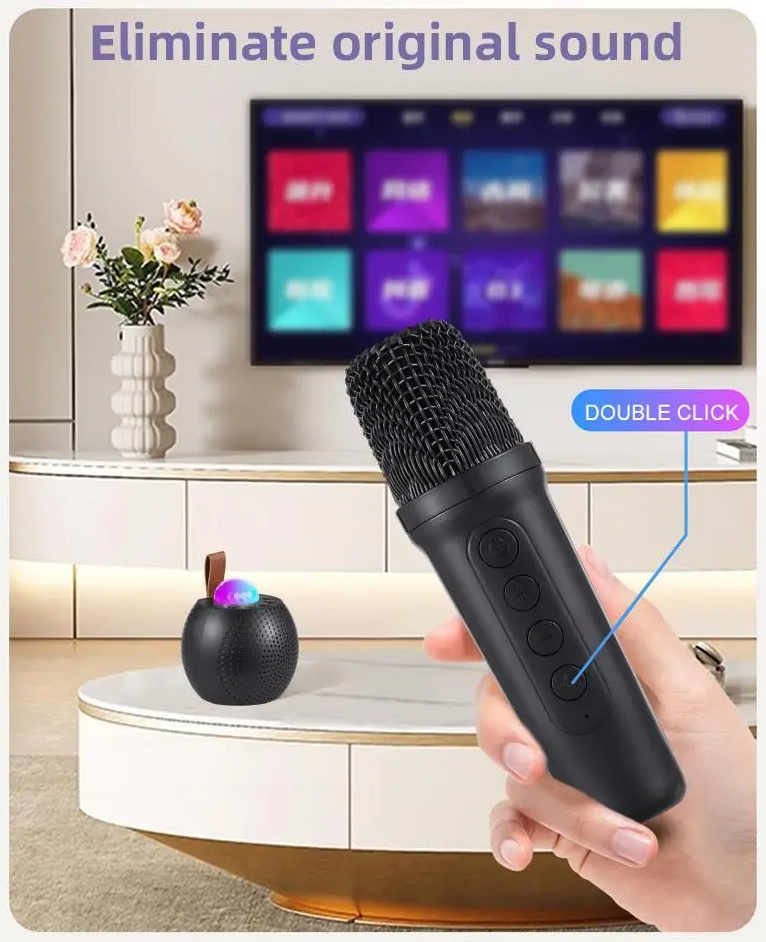 Mini Karaoke Speaker with Dual Wireless Mics & LED Light Show – Portable Party Audio System
