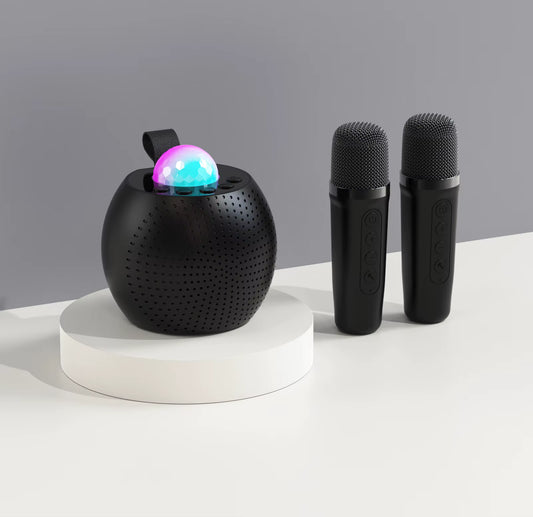 Mini Karaoke Speaker with Dual Wireless Mics & LED Light Show – Portable Party Audio System