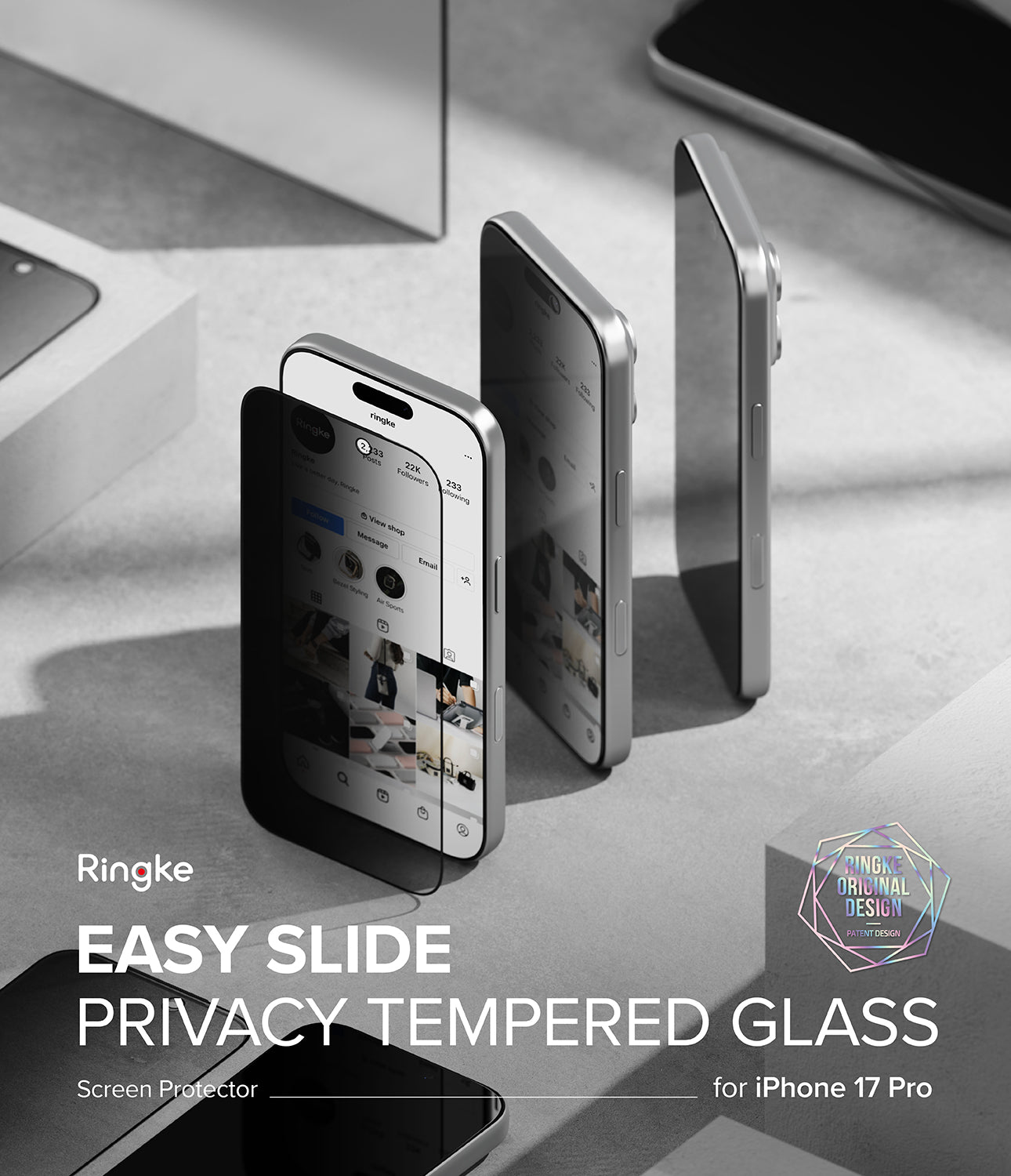 Easy Slide installation – privacy glass sliding onto iPhone 17 Pro
