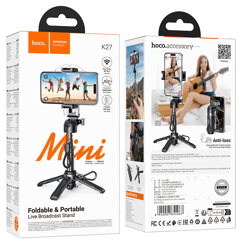 Hoco K27 Selfie Stick – Extendable Phone Tripod with Remote