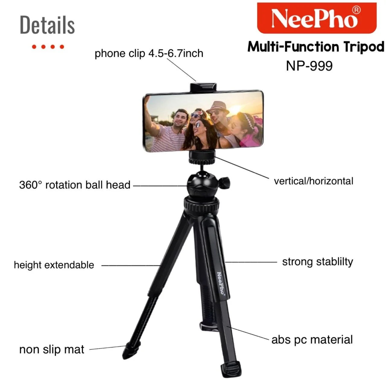 Neepho NP-999 Professional Tripod – Adjustable Aluminum Tripod for Camera & Phone
