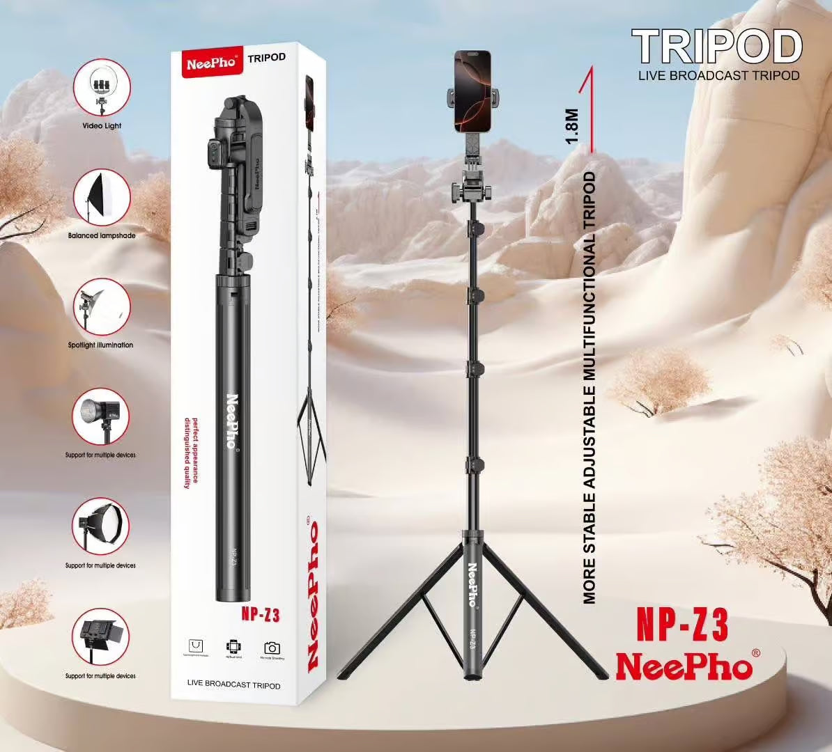 NeoPhone NP-Z3 tripod stand – universal phone and action camera mount