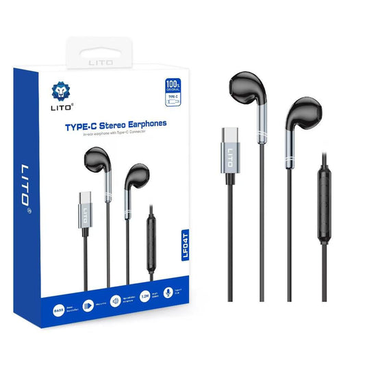 Lito LF04T Type-C Stereo Earphones – High-Quality Wired Audio with Built-In Mic
