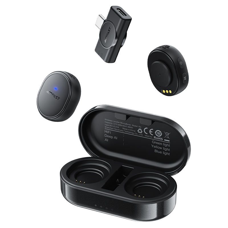 ACEFAST wireless lavalier microphone dual mic with charging case