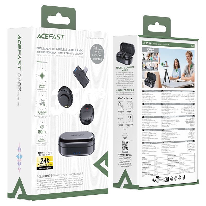 ACEFAST wireless lavalier microphone dual mic with charging case