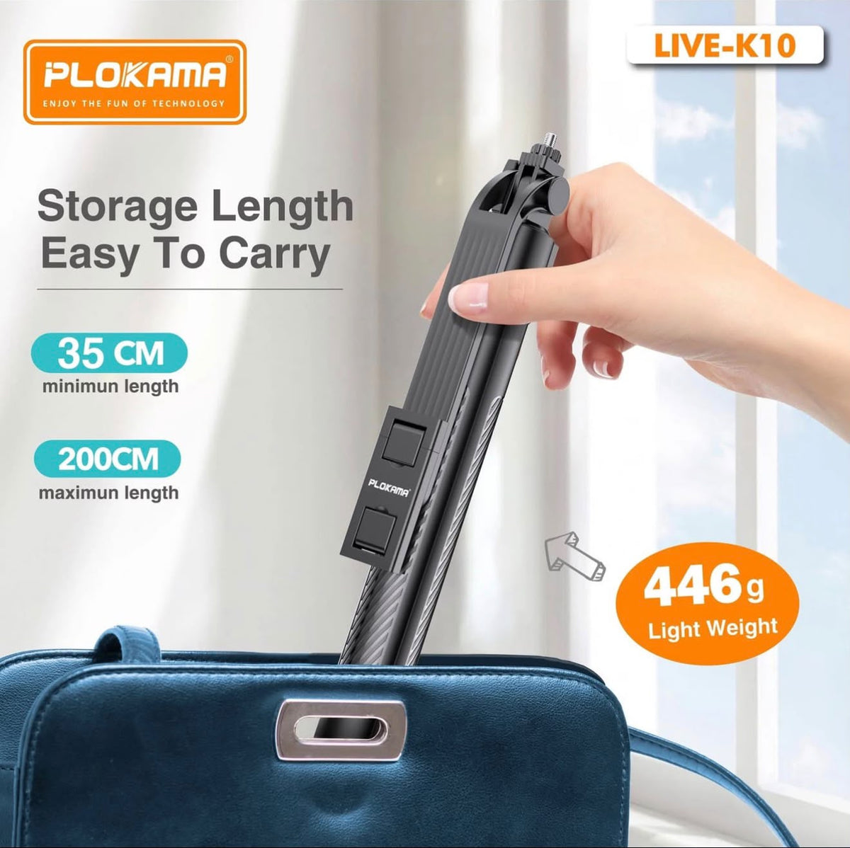 Plokama Live K10 Selfie Stick Tripod – 360° Rotating Phone Holder