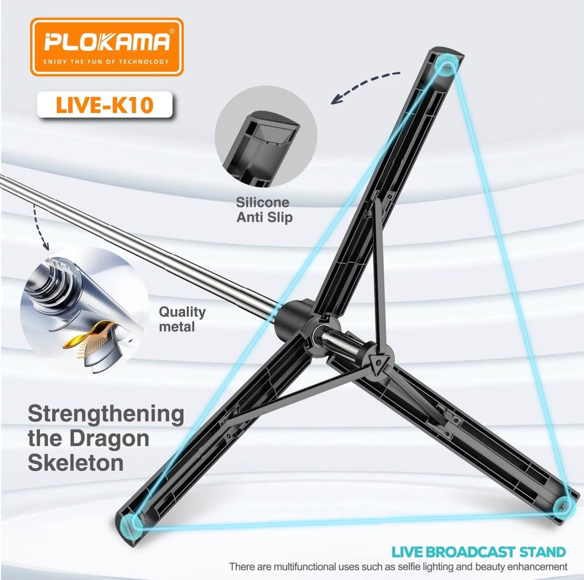 Plokama Live K10 Selfie Stick Tripod for Live Streaming and TikTok