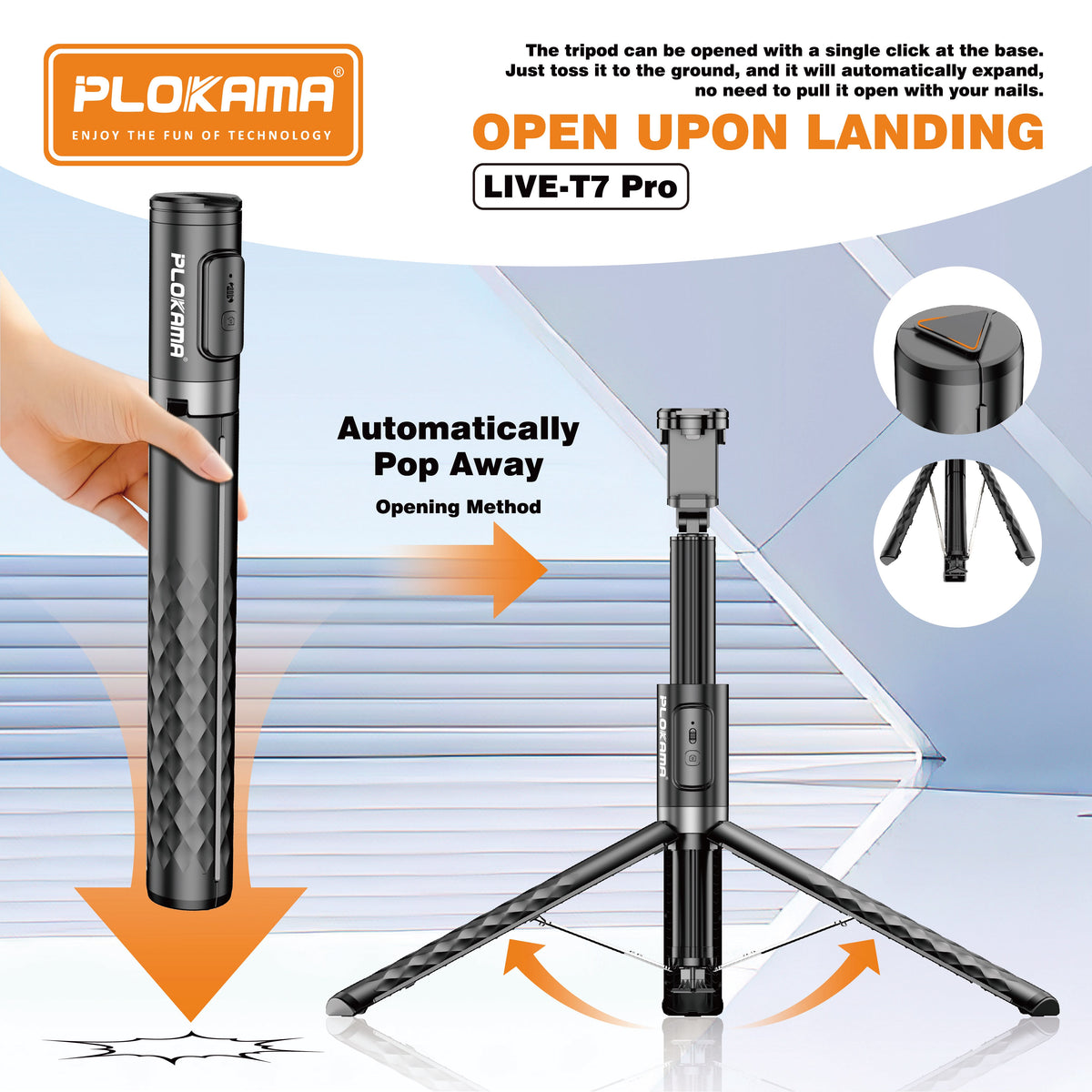 Plokama T7 Pro Selfie Stick Tripod – Phone Clamp and Fill Light Close-Up