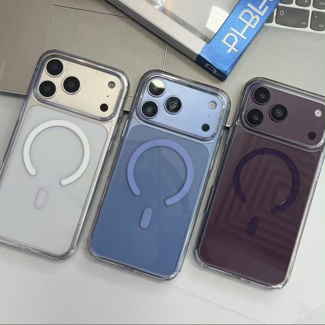 PIBLUE clear MagSafe case for iPhone 17/18 Pro in White, Blue and Purple