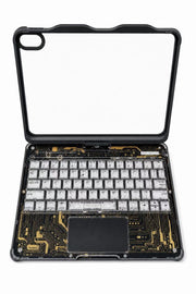 Backlit iPad keyboard case with trackpad black, transparent circuit design