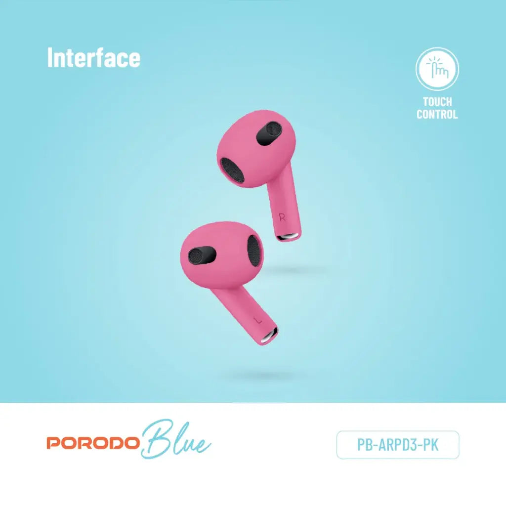 Porodo Blue Deep Bass Earbuds 3 Pink – earbuds in open charging case