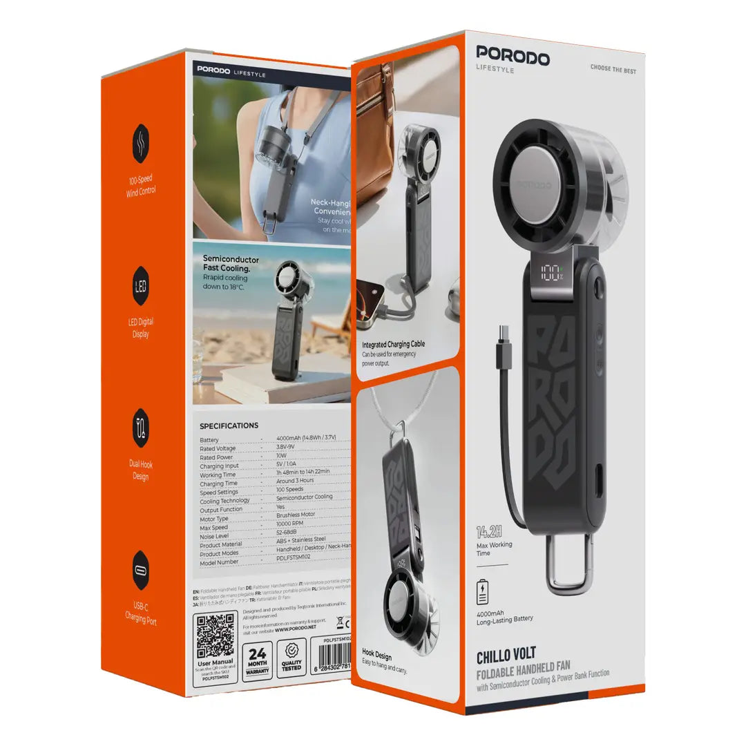 Foldable Handheld Fan Porodo Chillo Volt – Semiconductor Cooling & Power Bank