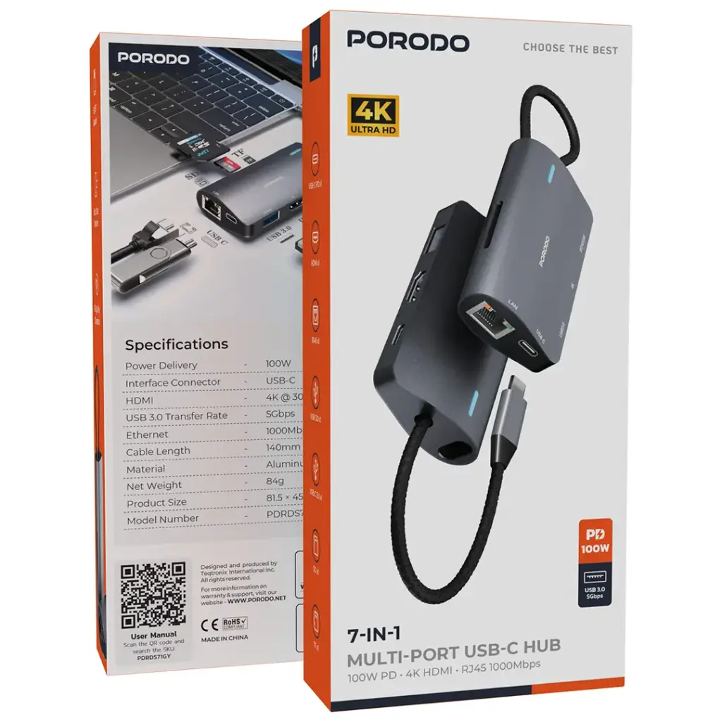 Porodo 7-in-1 Multi-Port USB-C Hub