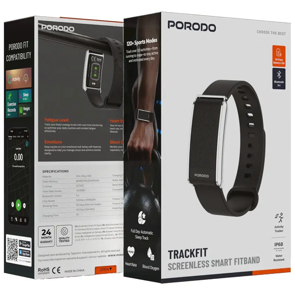 Porodo TrackFit Fitness Band – App Sync Display