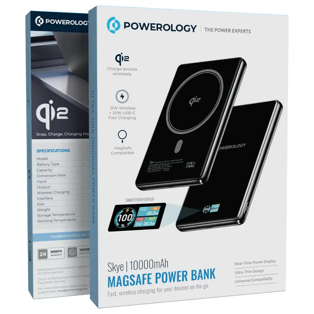Powerology Skye MagSafe Power Bank Black – smart display, 20W USB-C