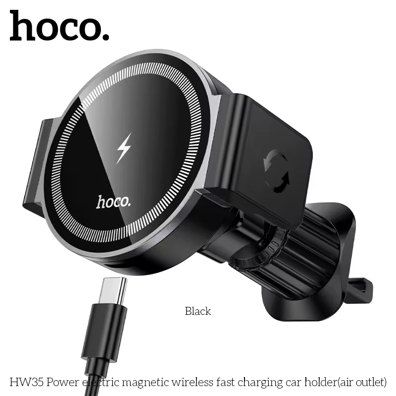 Hoco HW35 15W Wireless Charging Magnetic 2-in-1 Air Vent Phone Holder