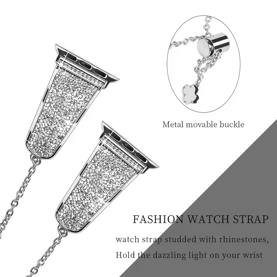 Women's Diamond Metal Apple Watch Band – Black Rhinestone