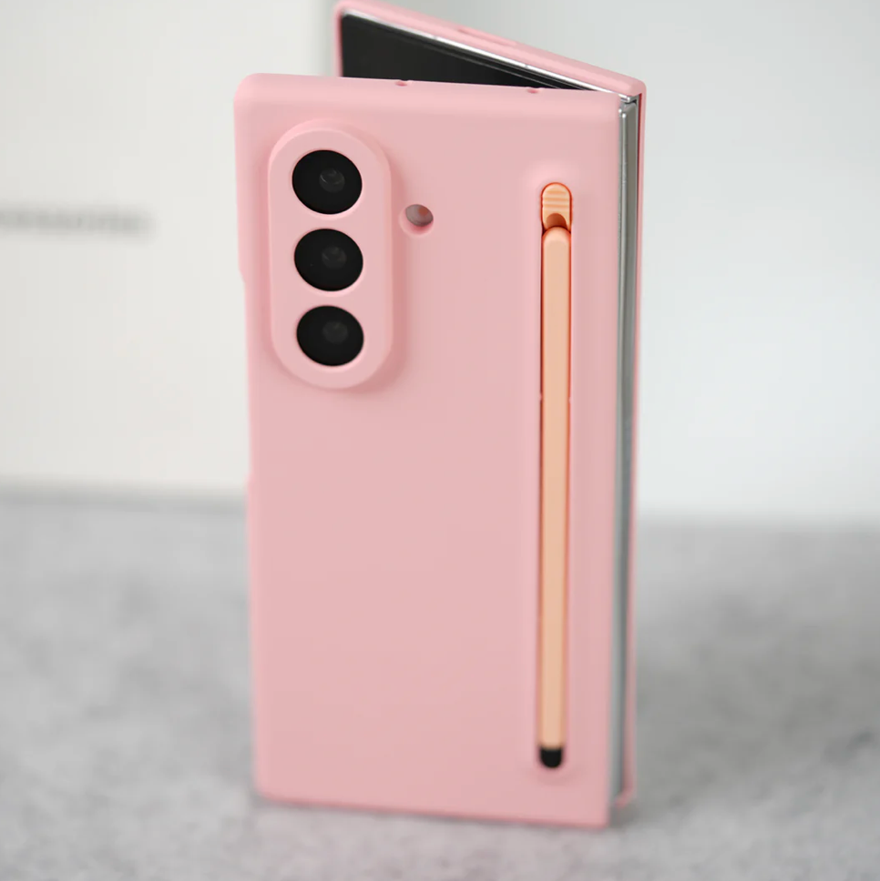 Slim Pink Silicone Case with Stylus Holder for Samsung Galaxy Z Fold 7