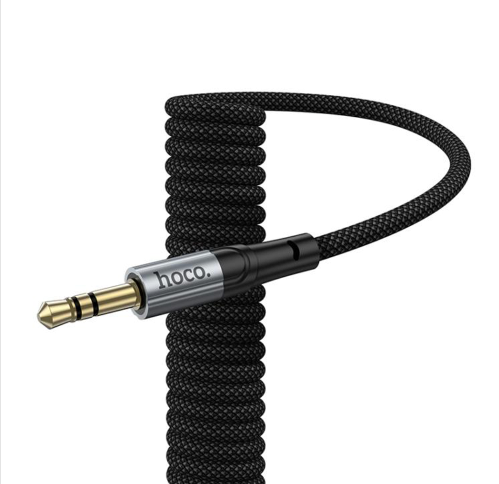 Close-up of HOCO UPA313 AUX cable connectors with durable finish.
