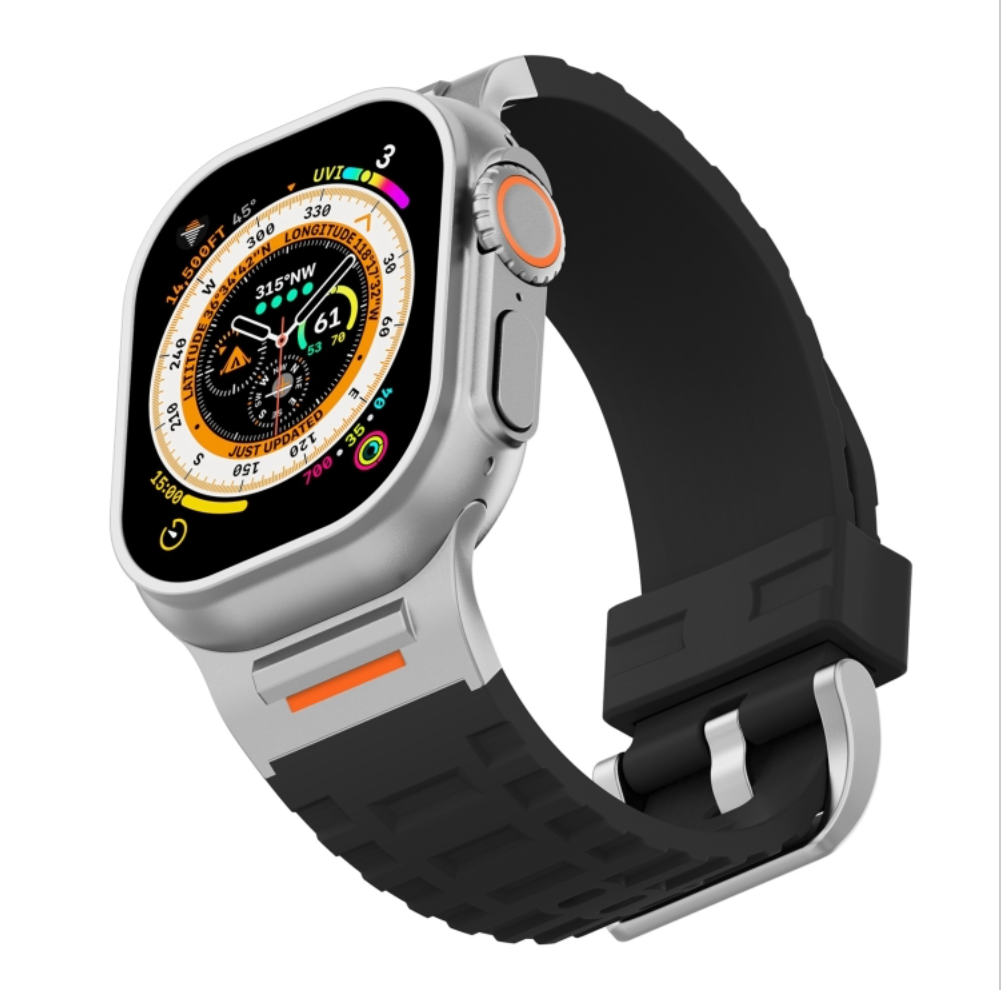 Rugged ridged silicone sport band Apple Watch front view