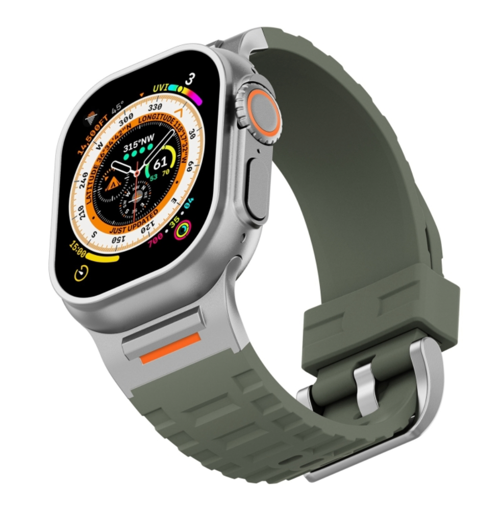 Ridged silicone Apple Watch band orange accent stripe detail